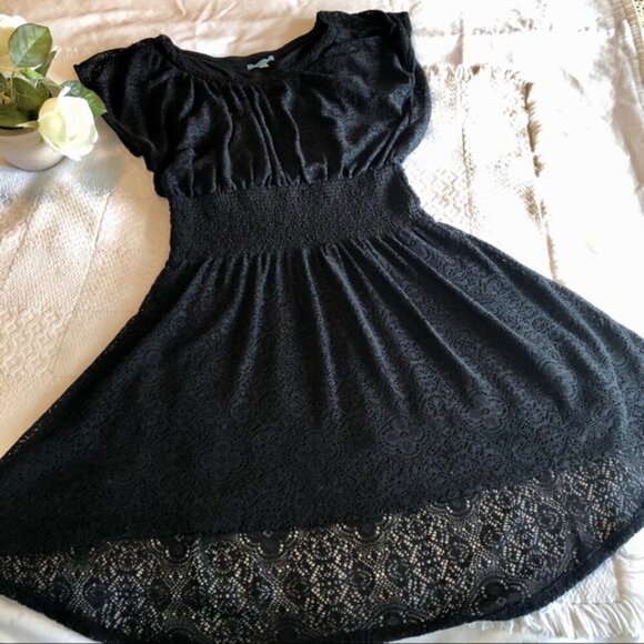 Anthropologie Dress Black Smocked Crochet Full Skirt Leifnotes Brand size Small - Picture 8 of 14